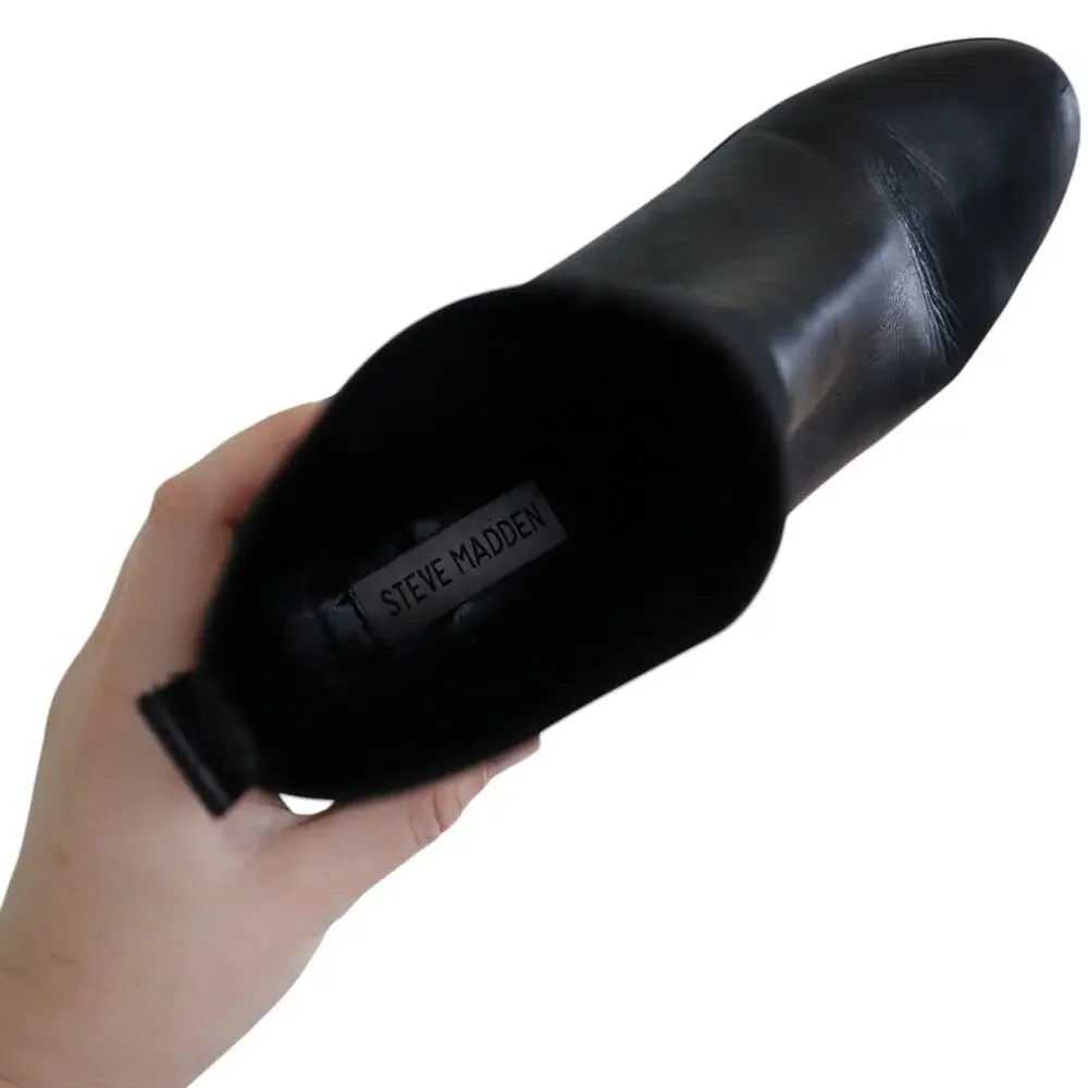 Steve Madden Womens Erika Bootie Size 8 Black Leather Stretchy Sock Stacked Heel
